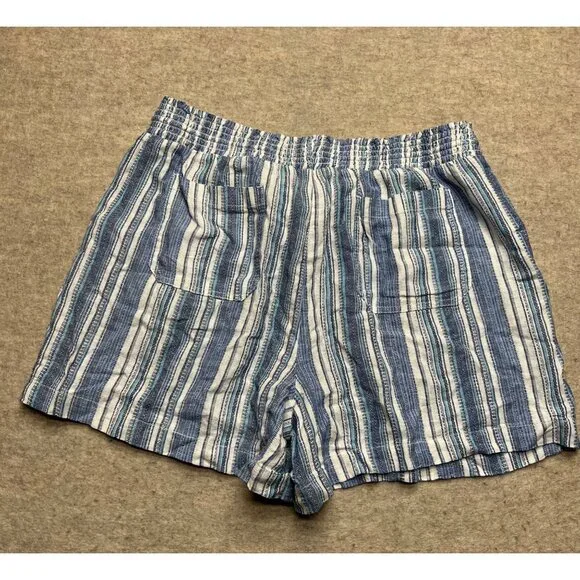 Briggs Linen Blend Blue Striped Pull On High Waist Shorts Relaxed XXL NWT Coasta - Picture 5 of 9